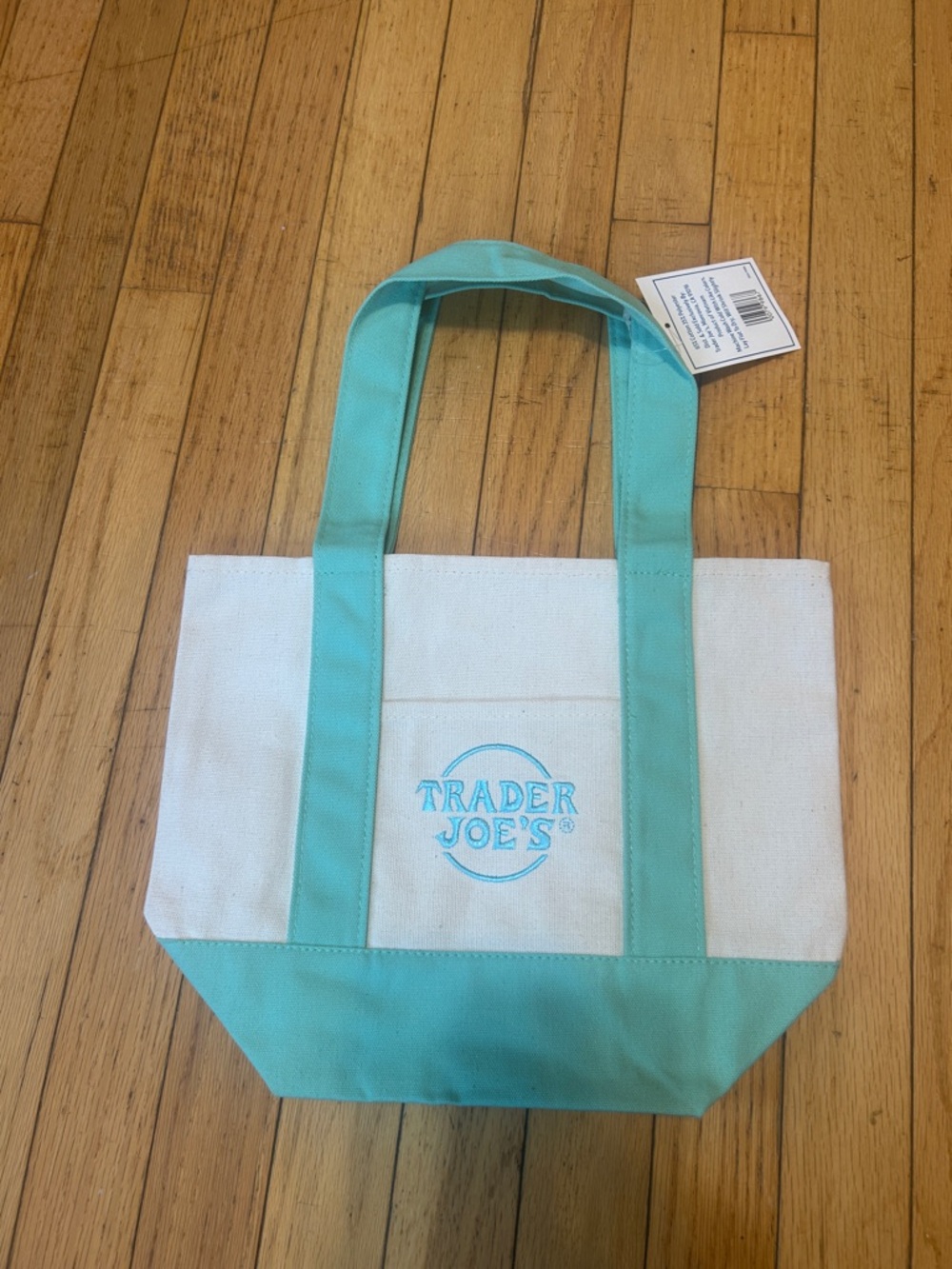 Trader Joe's Aqua and White Canvas Market Tote